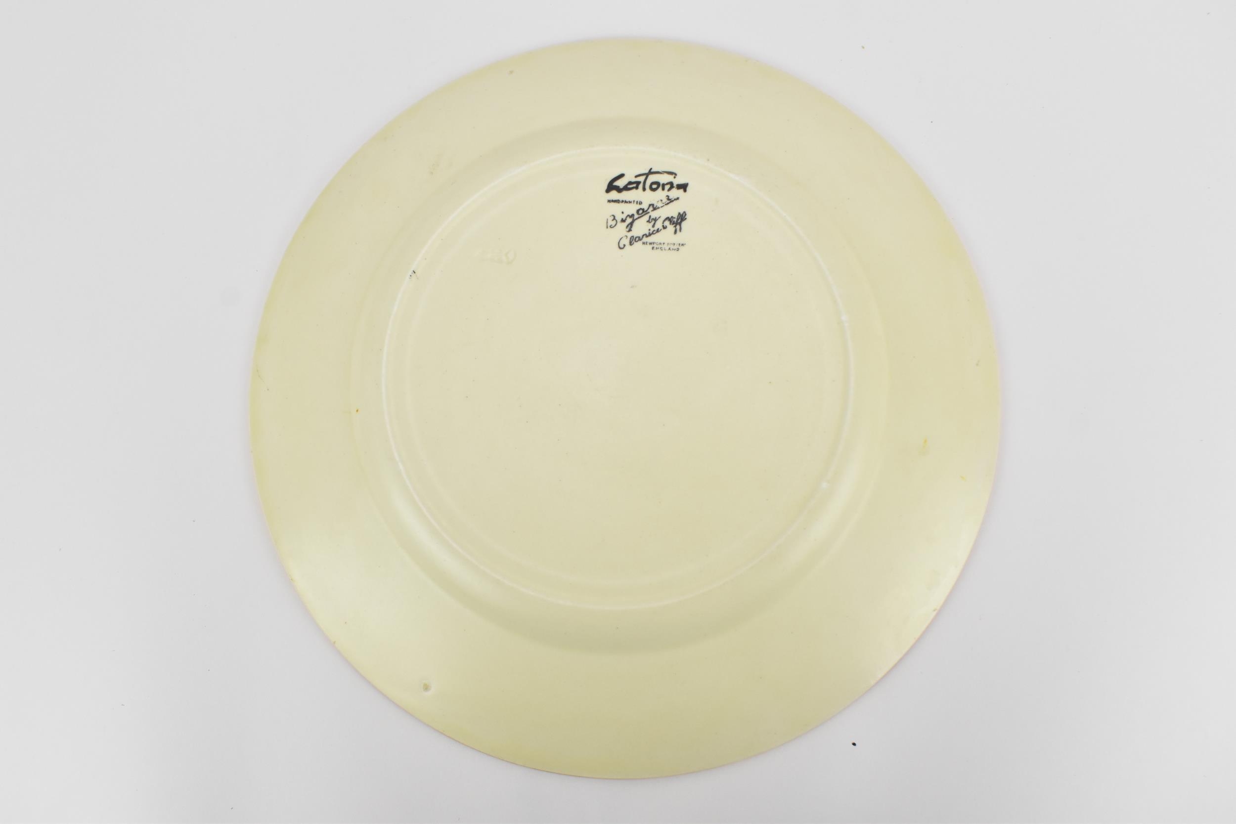 A large Clarice Cliff 'Bizarre' plate in the 'Latona' pattern, circa 1930s, with factory stamp to - Image 4 of 5