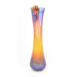 Siddy Langley (b.1955)- a studio glass vase, of elongated form with folds to the top, decorated with