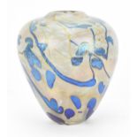 Siddy Langley (b.1955)- a studio glass vase with mottled ground and blue opalescent spots, signed to