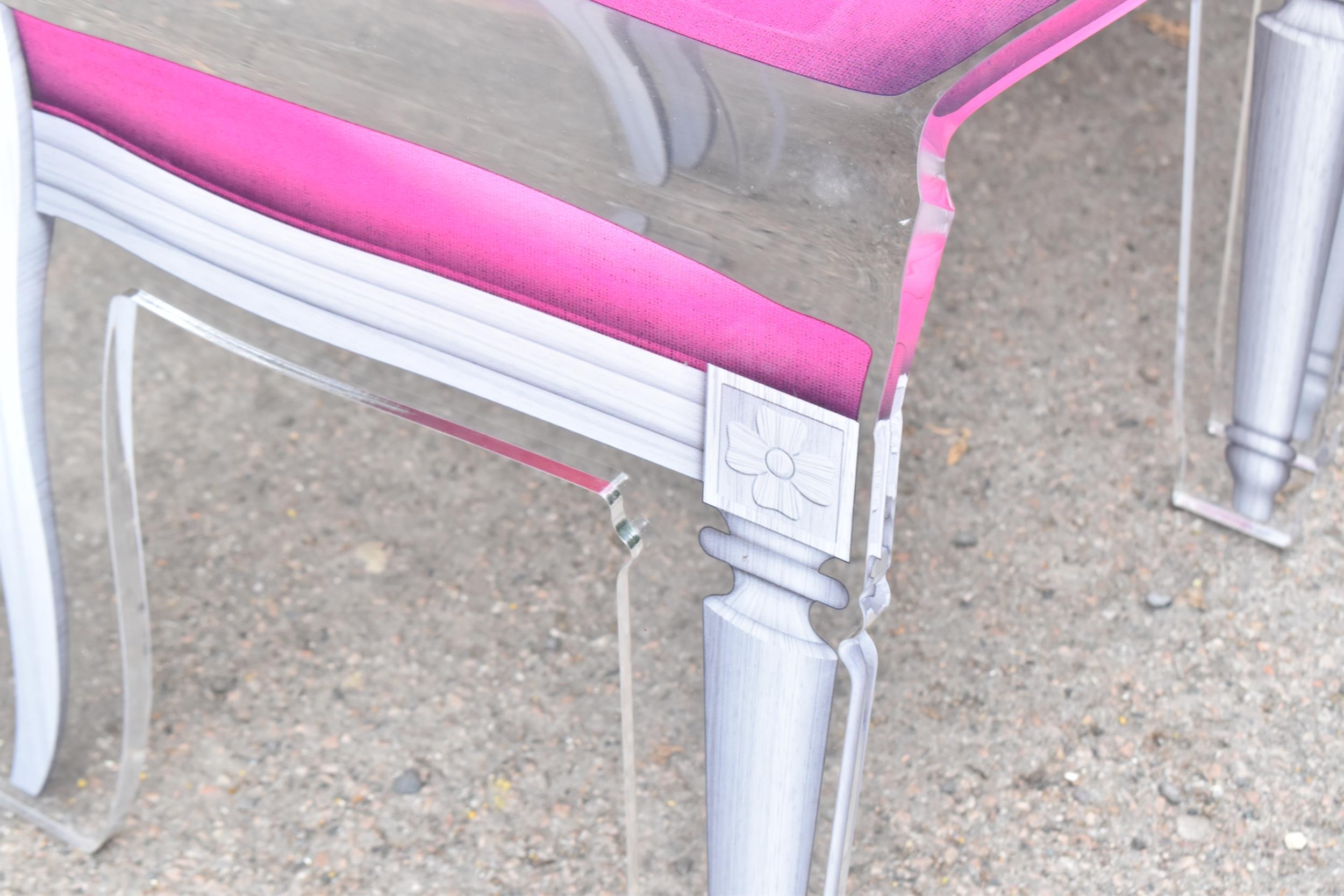 A set of four modern Acrila 'Sixteen' chairs, in clear Perspex and pink and grey Louis XVI chair - Image 3 of 5