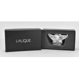 A boxed Lalique lovebirds paperweight, in frosted and clear glass, signed to base 'Lalique R