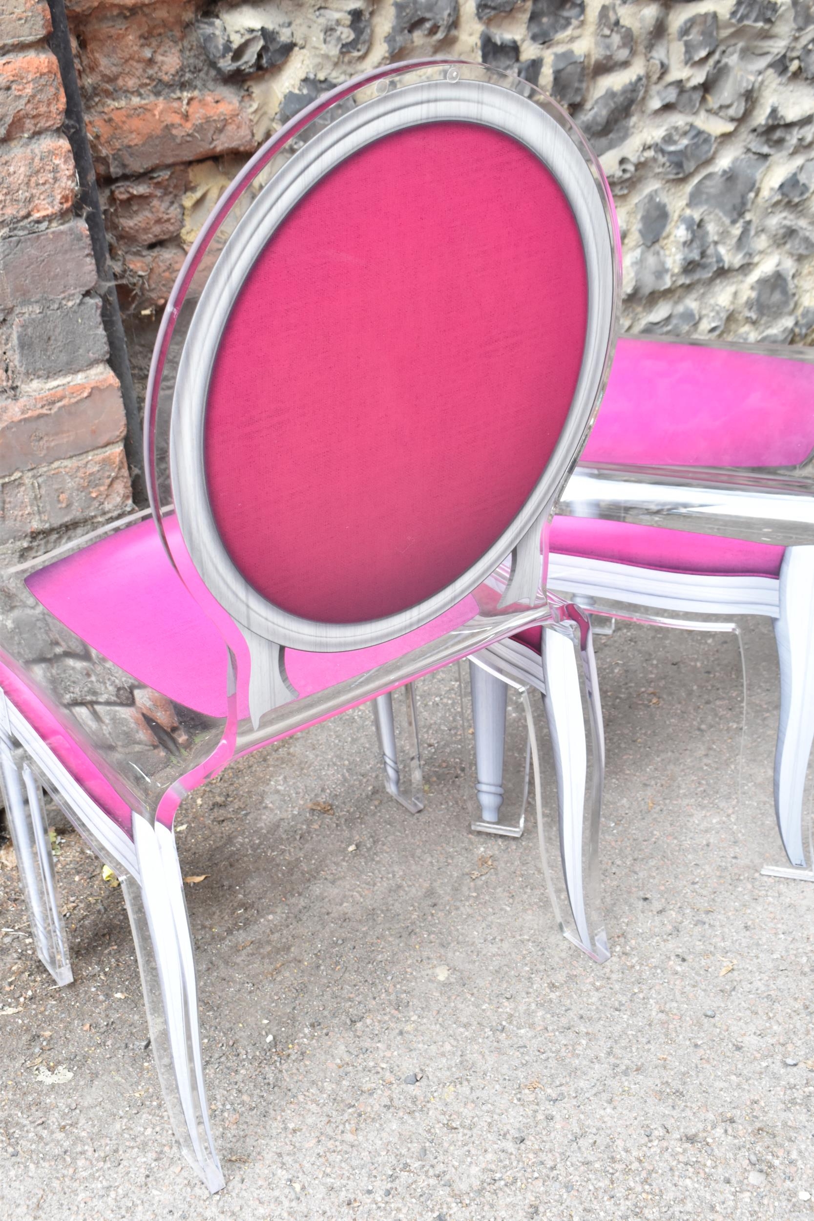 A set of four modern Acrila 'Sixteen' chairs, in clear Perspex and pink and grey Louis XVI chair - Image 4 of 5