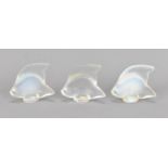 Three Lalique glass tropical fish models, comprising two opalescent ones and a clear/frosted one,