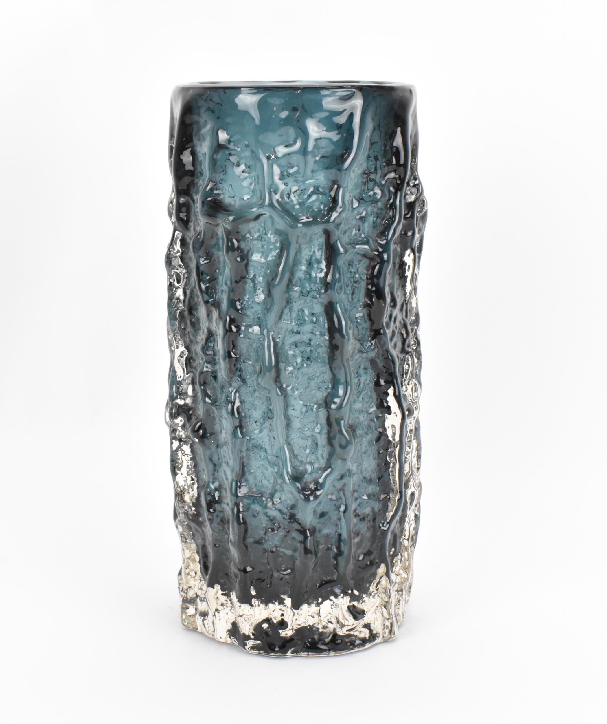 A Whitefriars indigo log vase designed by Geoffrey Baxter, with bark effect, 23 cm high