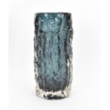 A Whitefriars indigo log vase designed by Geoffrey Baxter, with bark effect, 23 cm high