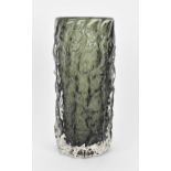 A small Whitefriars willow log vase designed by Geoffrey Baxter, with bark effect, polished