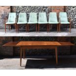 Peter Hayward for Vanson- a set of six teak framed green velvet upholstered dining chairs,