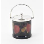A Moocroft pottery preserve pot by Walter Moorcroft (1917-2002), with silver-plated mount, lid and