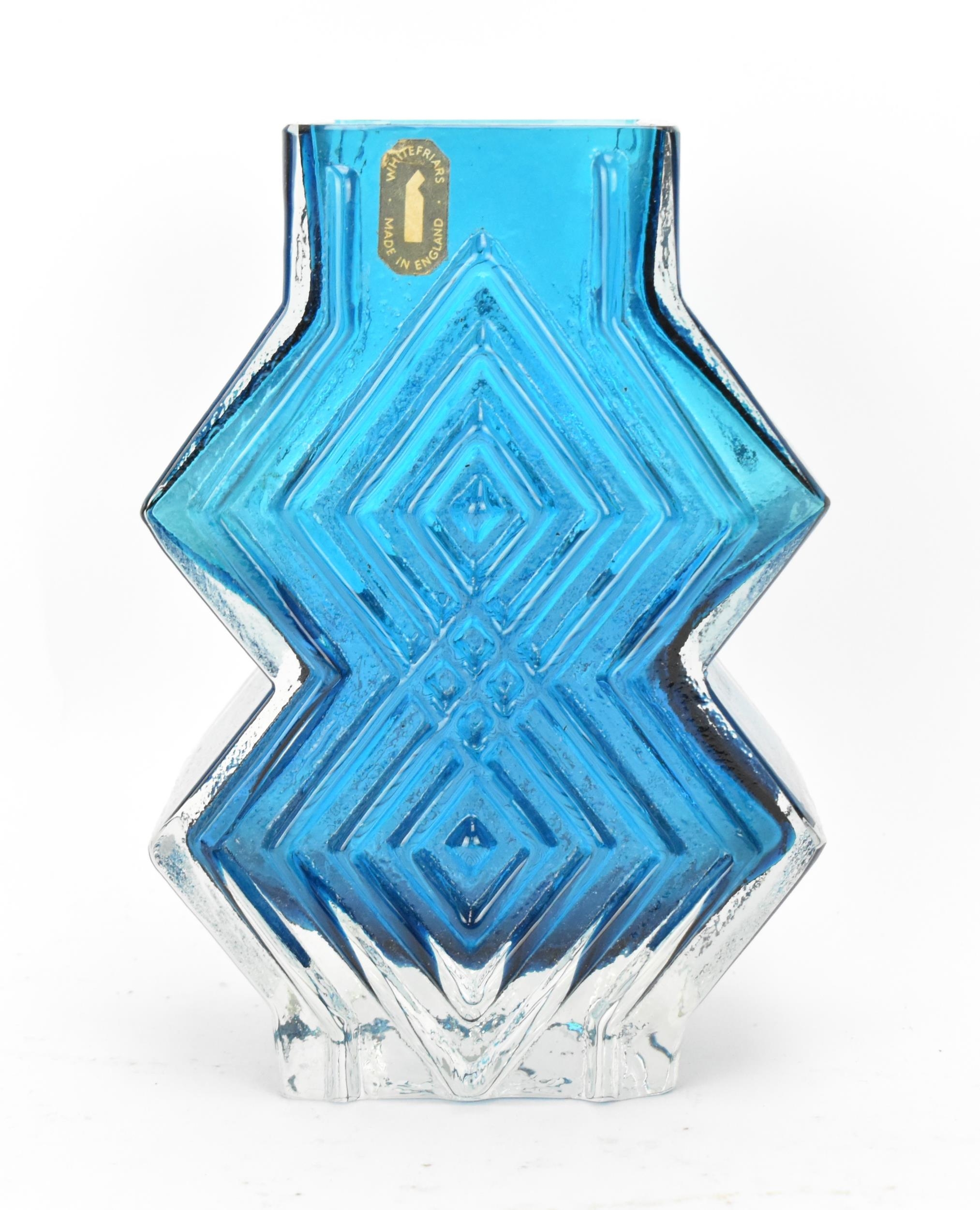 A Whitefriars kingfisher 'double diamond' vase designed by Geoffrey Baxter, pattern 9759, with