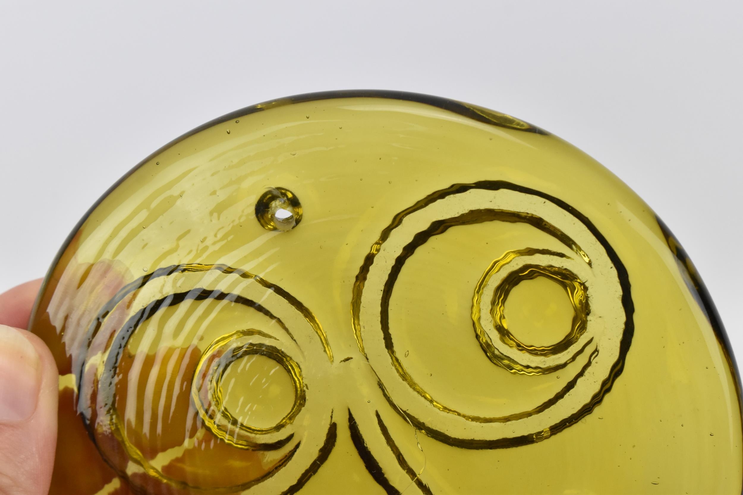 A rare Whitefriars glass smiley face suncatcher, designed by Alfred Fisher, in translucent yellow - Image 5 of 5