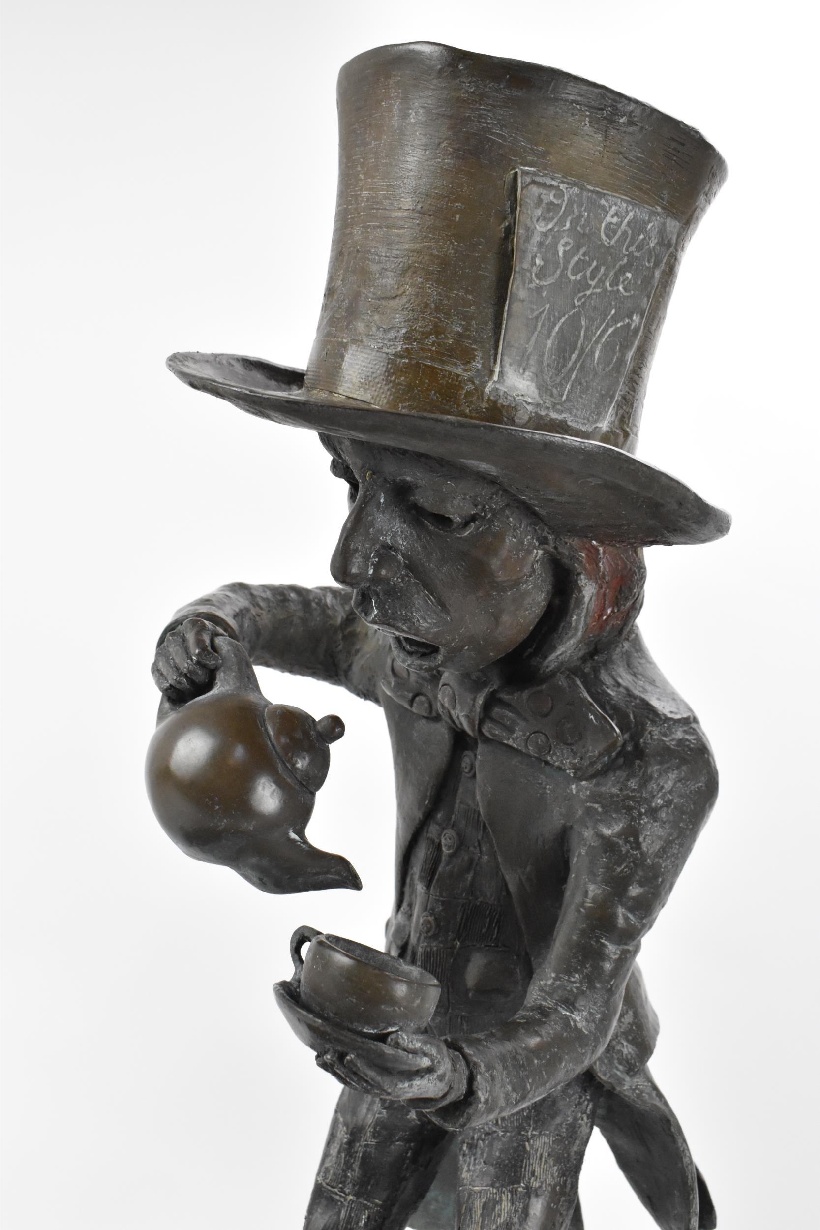 A cold cast bronze sculptural water feature of Alice in Wonderland's Mad Hatter, by Robert James - Image 2 of 9
