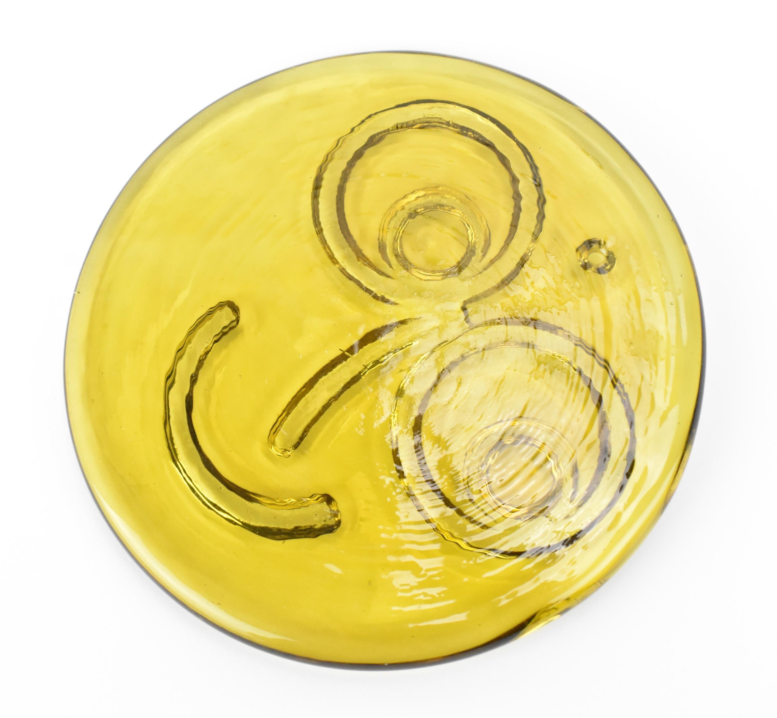 A rare Whitefriars glass smiley face suncatcher, designed by Alfred Fisher, in translucent yellow - Image 2 of 5