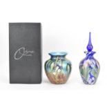 Two Okra studio glass pieces, to include a vase in the 'Atlantis' iridescent floral pattern by