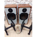 A pair of vintage Mission 717 speakers A/F (no foam fronts) on stands and with cables, serial number