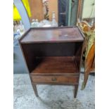 Small furniture to include a mahogany bedside cabinet A/F, on oak finished plywood bureau and a