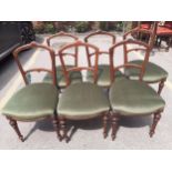 A set of mid 19th century dining chairs A/F with later green upholstered seats Location: