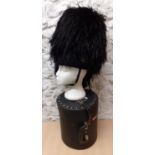 Scottish Pipers black ostrich feather bonnet with white and red diced woollen band with gold tone