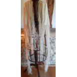 An early 20th Century cream silk shawl with cream crotchet fringe and extra long cream tassels,