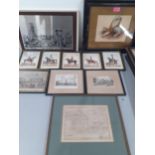 Mixed antiquarian prints, together with a metal plaque titled Wheal Jane, Cornwall, and a Robert