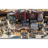 A mixed collection of toys to include Starwars, Episode 1 Darth Maul interactive talking bank, Obi-