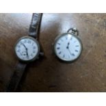 An early 20th century silver cased trench style wristwatch, white enamel dial with Arabic