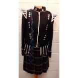 A Mackenzie tartan ladies kilt together with a Scottish Macleod black military style piper's doublet