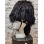 Scottish Pipers black ostrich feather bonnet with white and red diced woollen band with silver