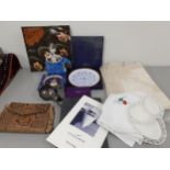 A mixed lot to include a Beatles Rubber Soul LP (some scratches), a vintage crocodile skin A/F,