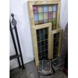 Stained glass panels, four in wooden frames, and approximately forty-five smaller panels Location: