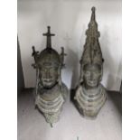 A pair of 20th century Benin bronze style busts of a King and Queen Location: