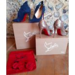 Christian Louboutin- Two pairs of stiletto 4" heel shoes in navy suede with ankle strap (design