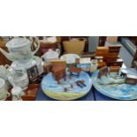 A Japanese egg shell tea set, Coalport collectors plates, dolls house furniture and other items