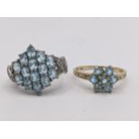Two 9ct gold aquamarine set cluster rings 5.4g Location: