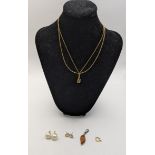 A mixed lot to include a pair of 9ct gold earrings A/F, together with a yellow metal clasp tested as