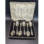 A cased set of six silver teaspoons, hallmarked Birmingham 1929, 74.5g Location: