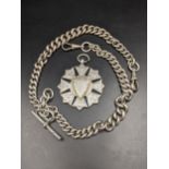 A Victorian silver pocket watch chain together with a silver fob pendant. Weight 102.4g Location: