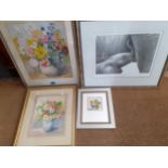 Bundesgardez - two still life watercolours dated 1946, mounted in a silver painted frame, signed