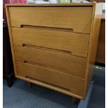 A retro Stag 'C' range oak chest of four drawers, designed by John & Sylvia Reid, 92cm h x 76cm w