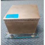 Silver and glass cigarette box on ball feet Location: 4:2