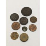 A group of mixed coins to include 1843 sovereign weight, Napoleon III Emperor and others Location: