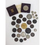 Mixed coinage to include a William III 169* silver sixpence A/F and copper examples, Cartwheel
