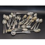 A selection of mixed Georgian and later cutlery to include mainly teaspoons, 307.5g Location: