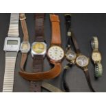 Mixed watches to include two 9ct gold ladies watches on leather strap Location: