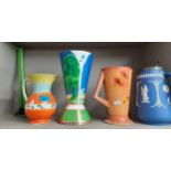 Decorative jugs and vases to include a Samford Ware jug, a 2002 Royal Worcester Collection 'Lazy