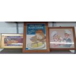 Three vintage food advertising posters to include Pheasant margarine, Huntley & Palmers Tea-Tim
