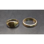 A 9ct gold signet ring, together with a 9ct gold wedding band, total weight 4.0g Location:
