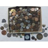 A mixed collection of Victorian and later pennies, mixed world coins to include French, Thailand,