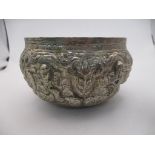 A Burmese silver thabeik (offering bowl) repousse decorated with figures, stamped mark and