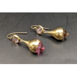 A pair of yellow metal drop earrings, tested as 18ct set with paste stones, total weight 6.2g