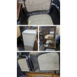 Mixed furniture to include three Italian black painted and caned and tubular framed open arm chairs,